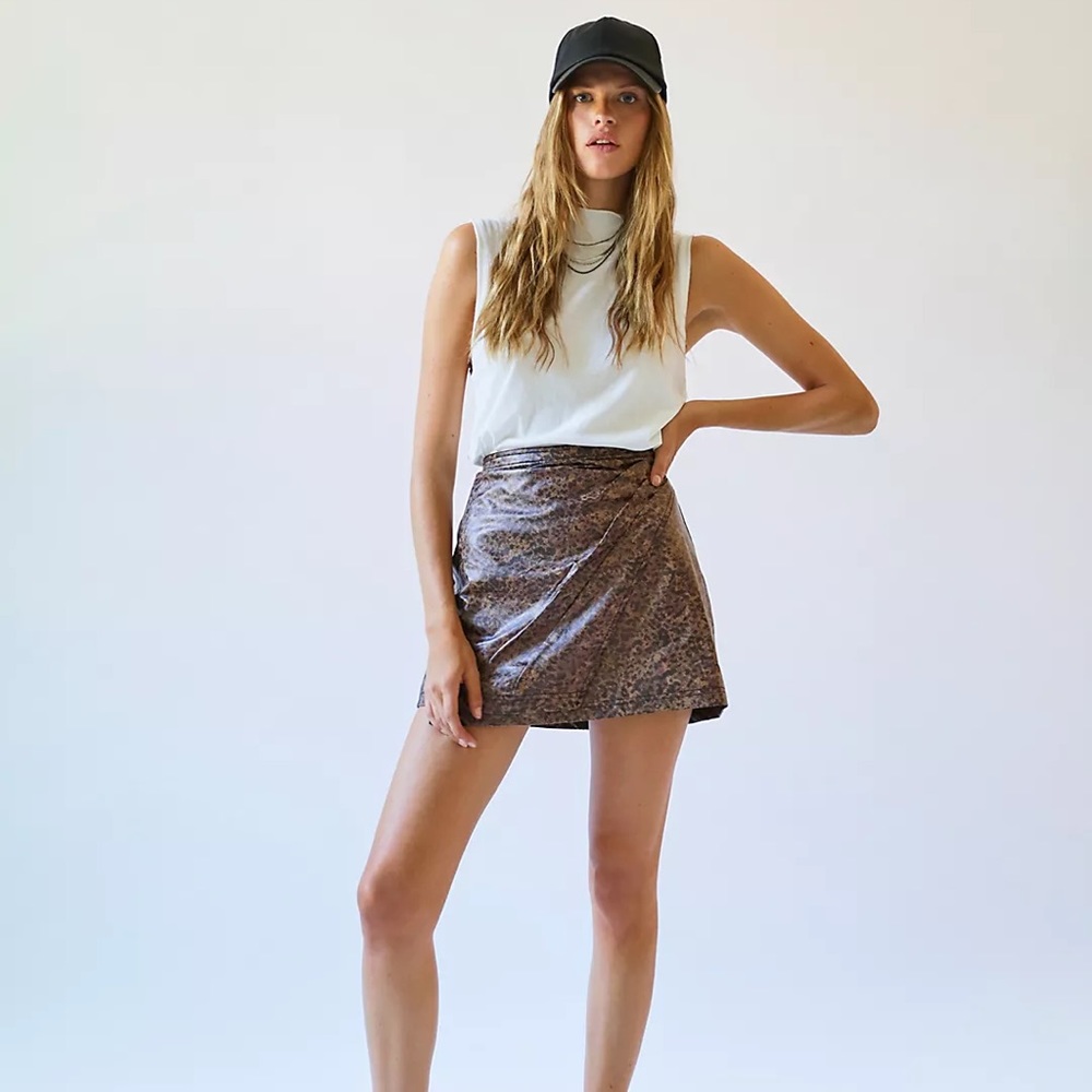 NWT Free People printed fake out faux wrap skirt 4